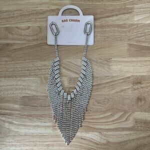 Anthropologie Crystal Chain Bag Charm Silver Rhinestone Fringe Purse Or Tote NWT